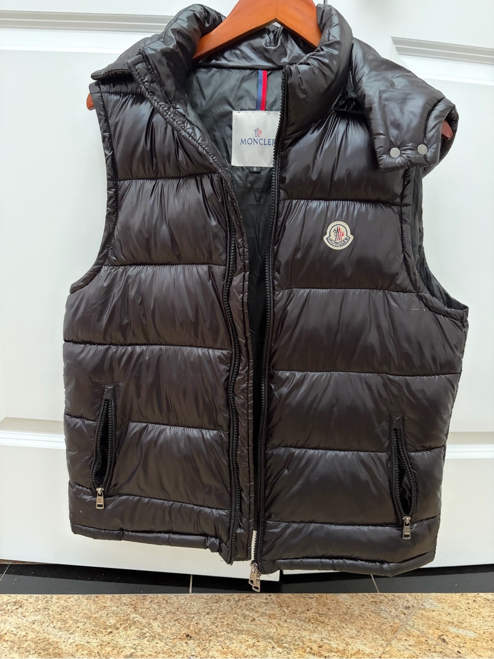 Moncler Men's Black Shiny Quilted Down Vest